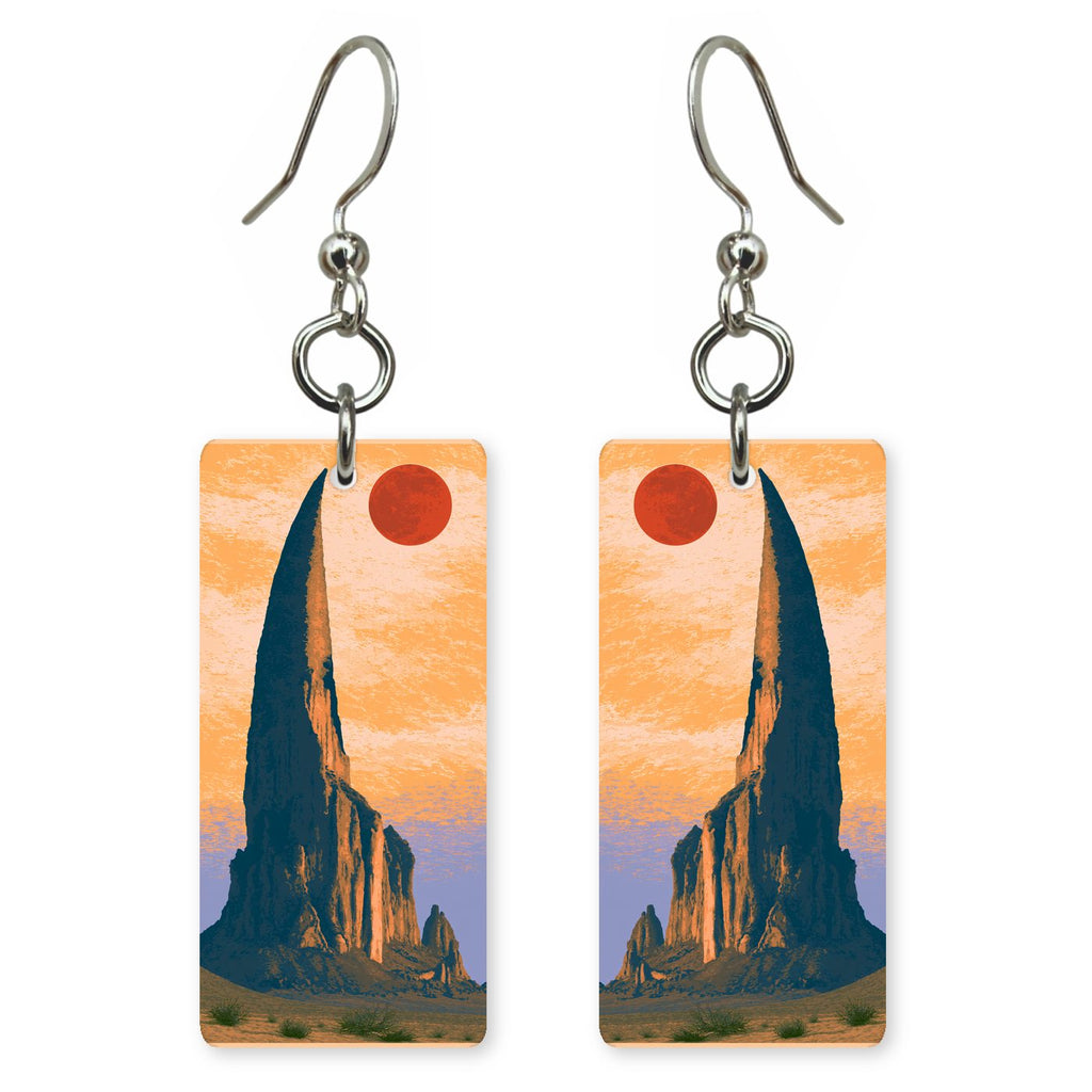 Shiprock Silhouetted Sunset Dramatic — She's Choosing earrings, shown as a pair