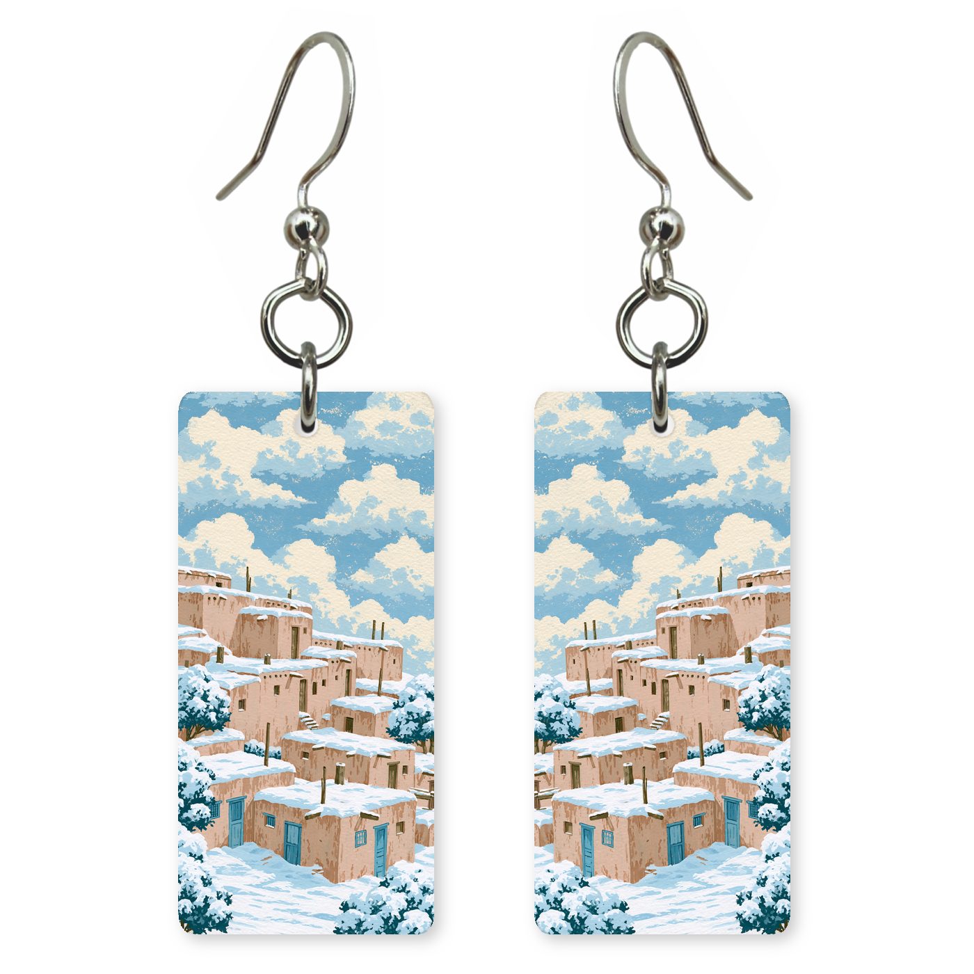 Taos Pueblo Snow Adobe — She's Choosing earrings, shown as a pair