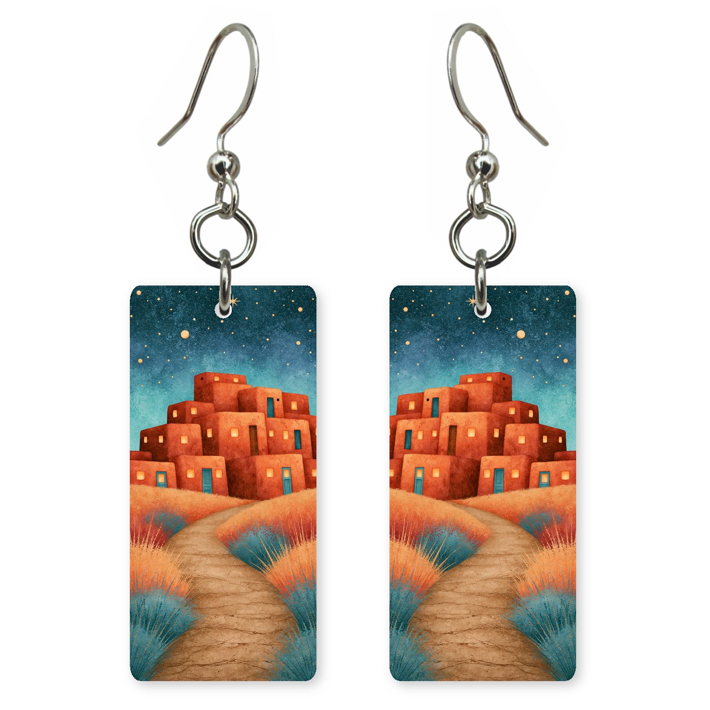 Taos Pueblo Starry Night — She's Choosing earrings, shown as a pair