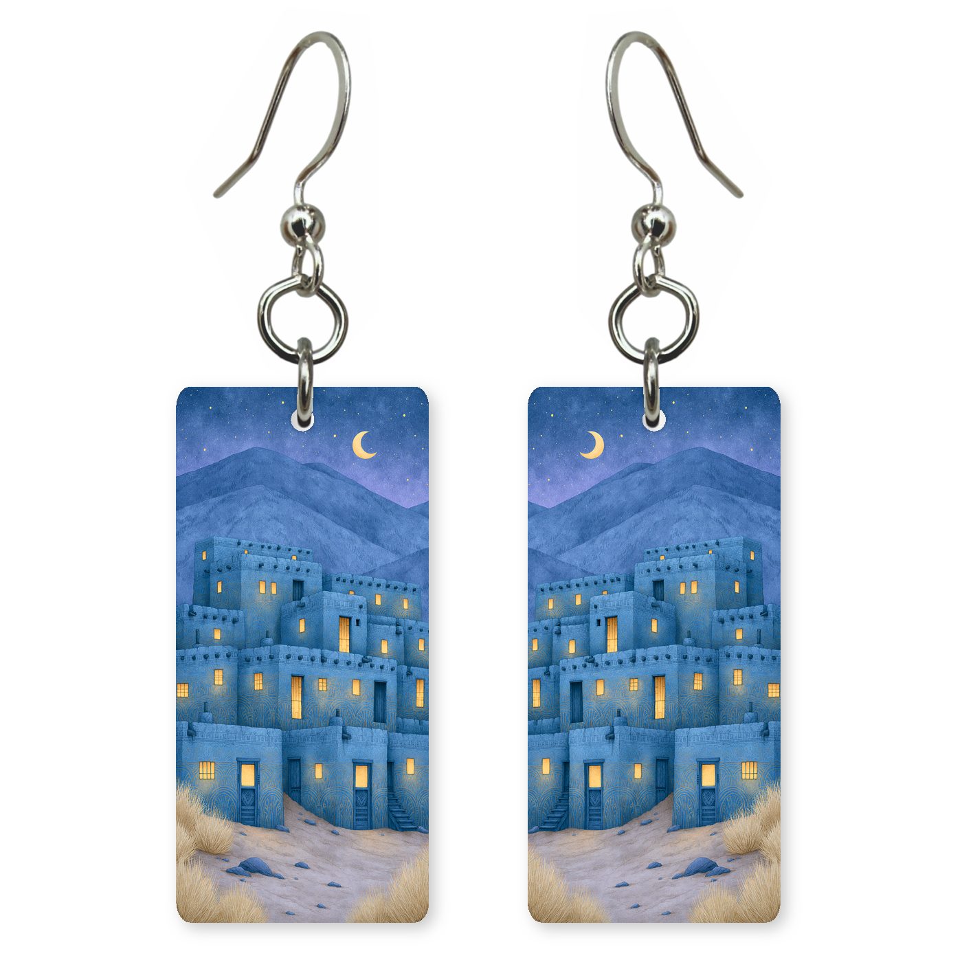 Taos Pueblo Starry Night — She's Choosing earrings, shown as a pair