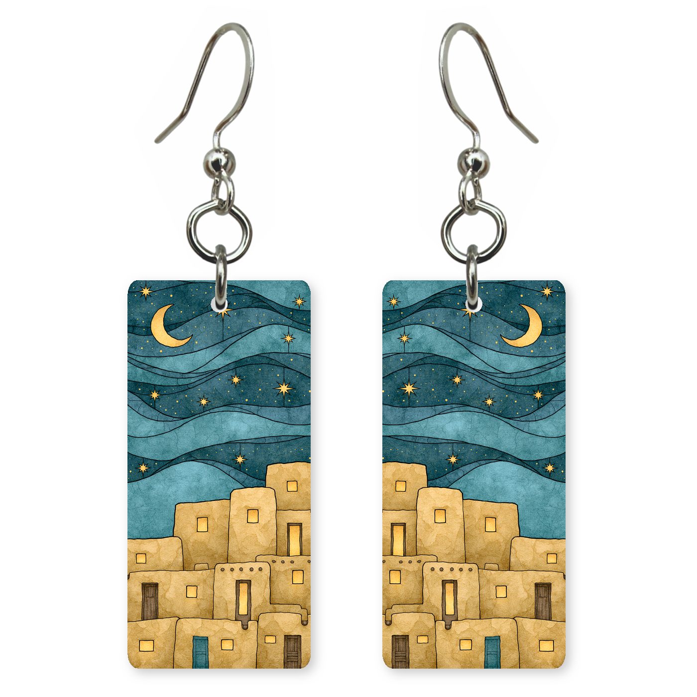 Taos Pueblo Starry Night — She's Choosing earrings, shown as a pair