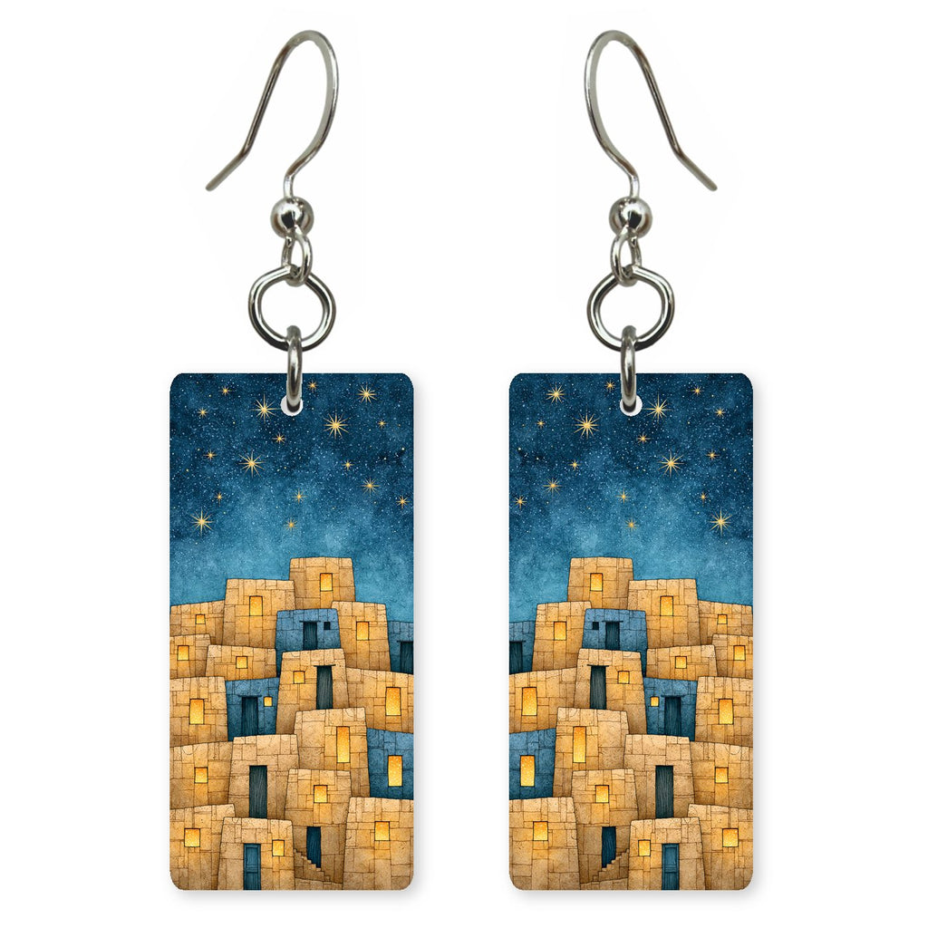 Taos Pueblo Starry Night — She's Choosing earrings, shown as a pair