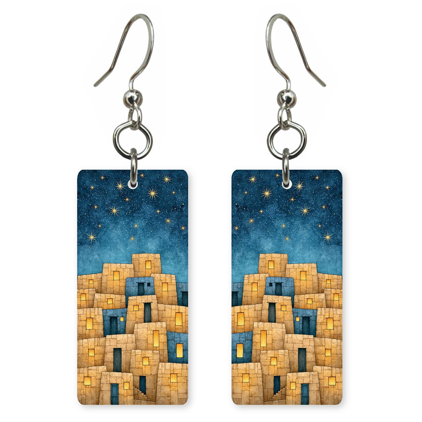 Taos Pueblo Starry Night — She's Choosing earrings, shown as a pair