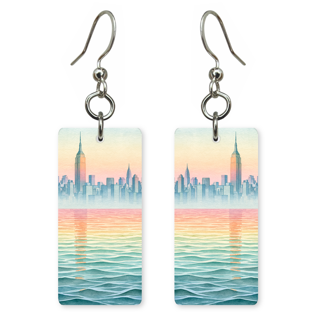 She's Choosing New York Earrings | Watercolor Skyline Sunset
