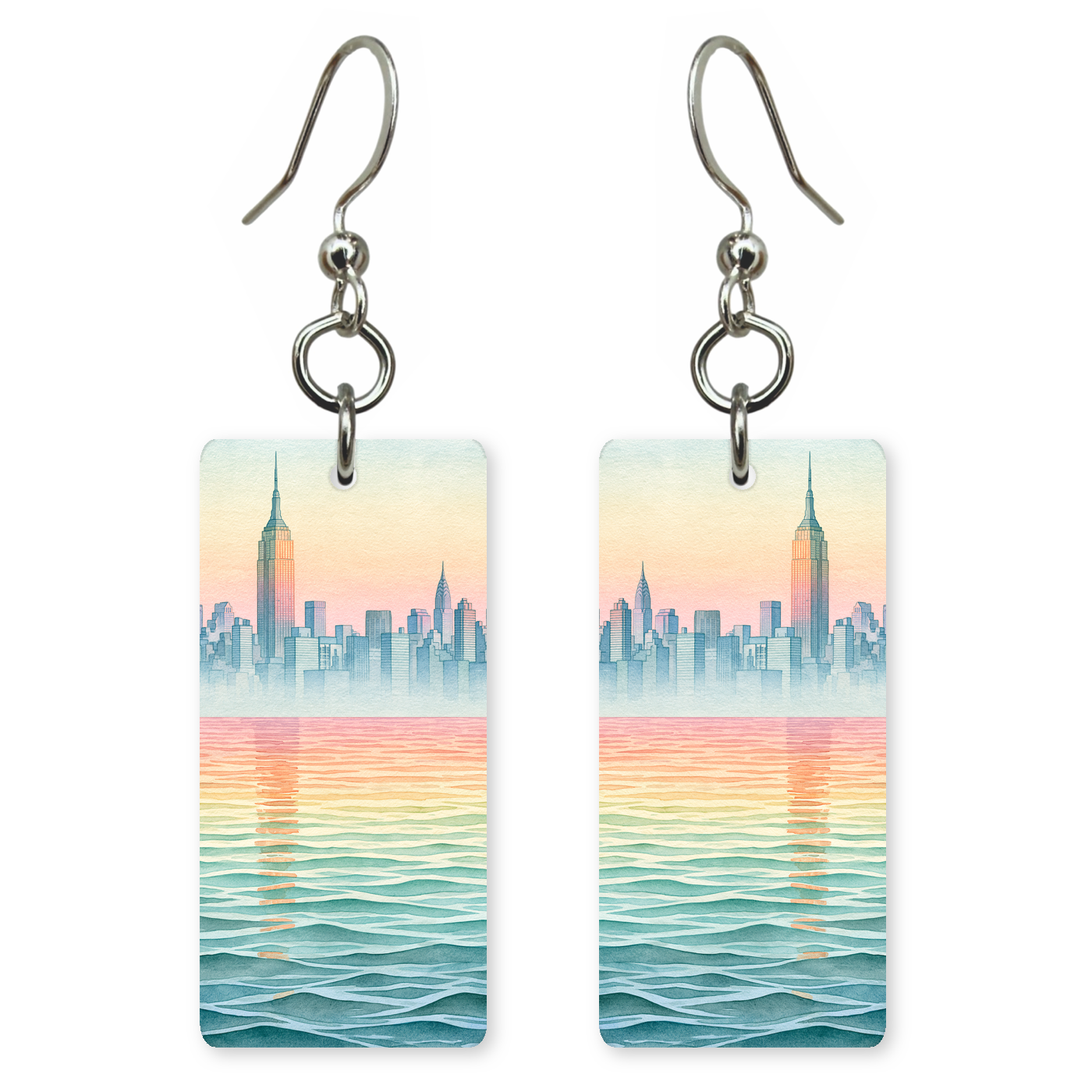 She's Choosing New York Earrings | Watercolor Skyline Sunset