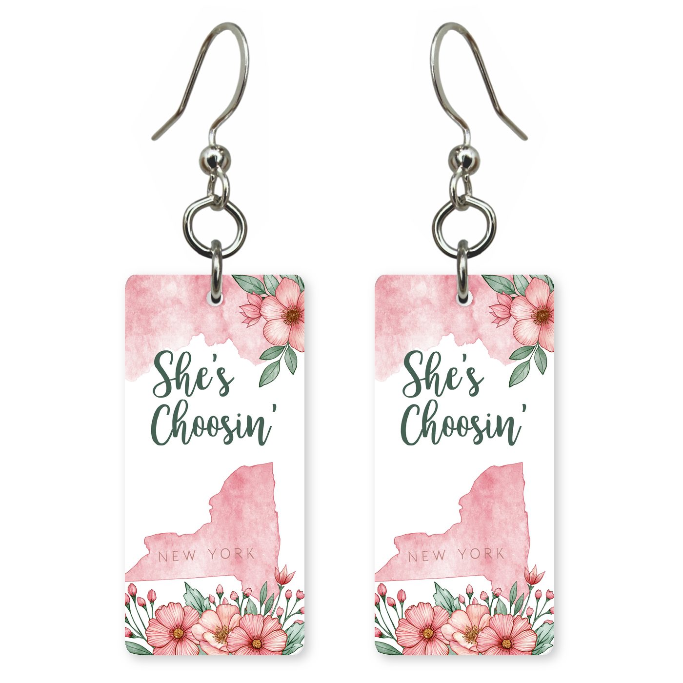 Pink Watercolor Floral — She's Choosing earrings, shown as a pair