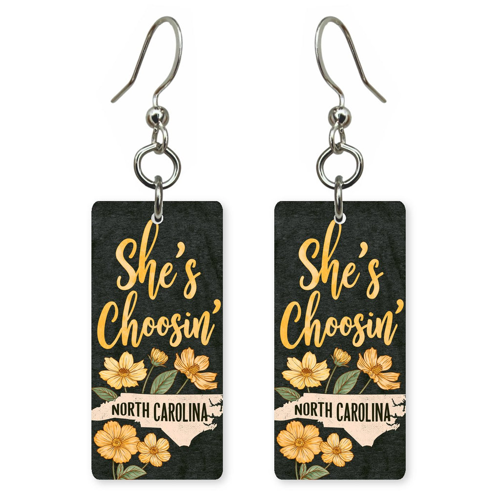 Golden Floral Black — She's Choosing earrings, shown as a pair