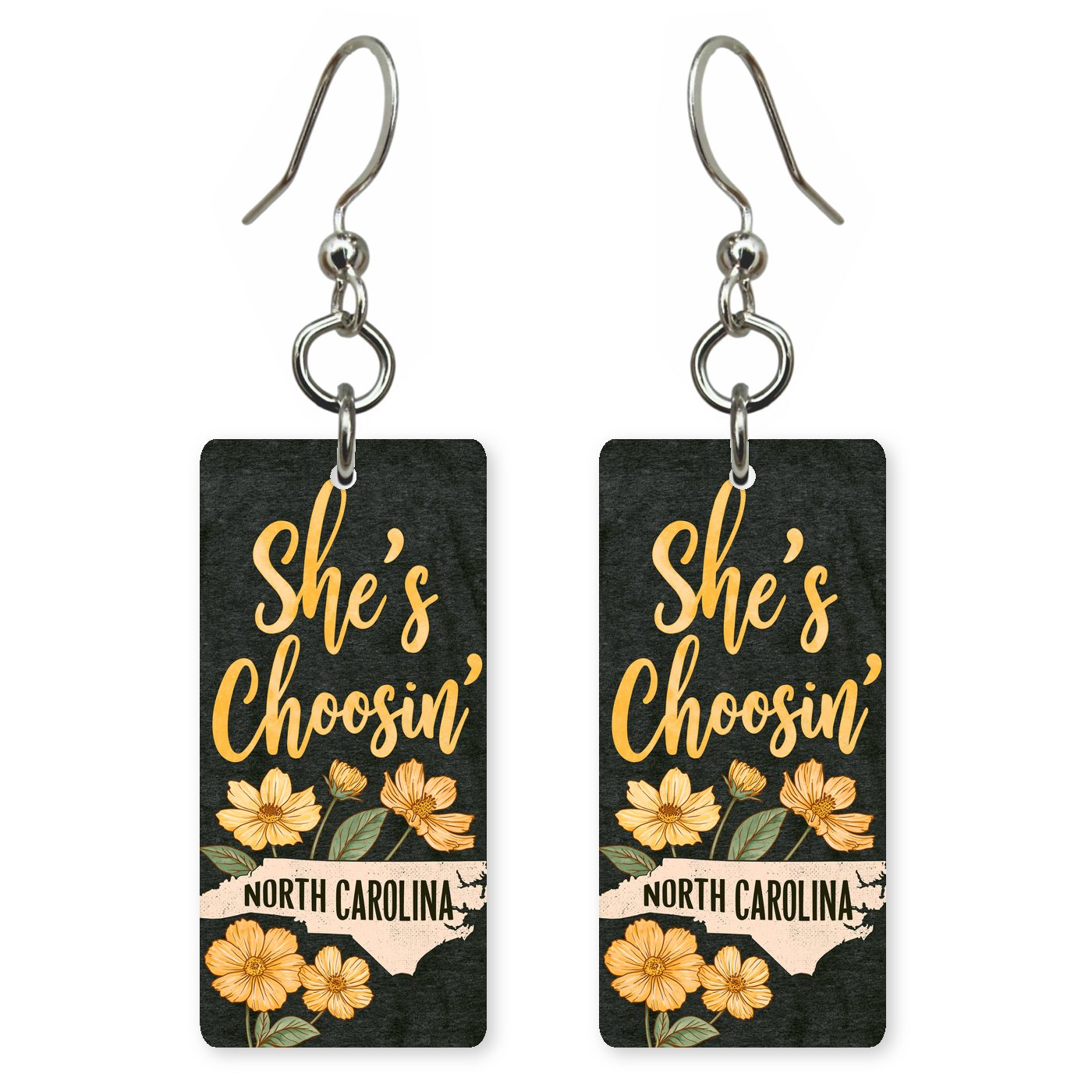 Golden Floral Black — She's Choosing earrings, shown as a pair
