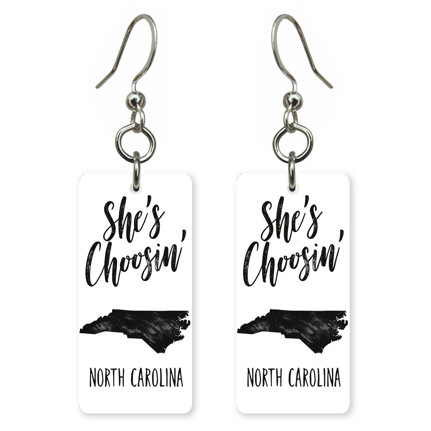 Ink Outline — She's Choosing earrings, shown as a pair