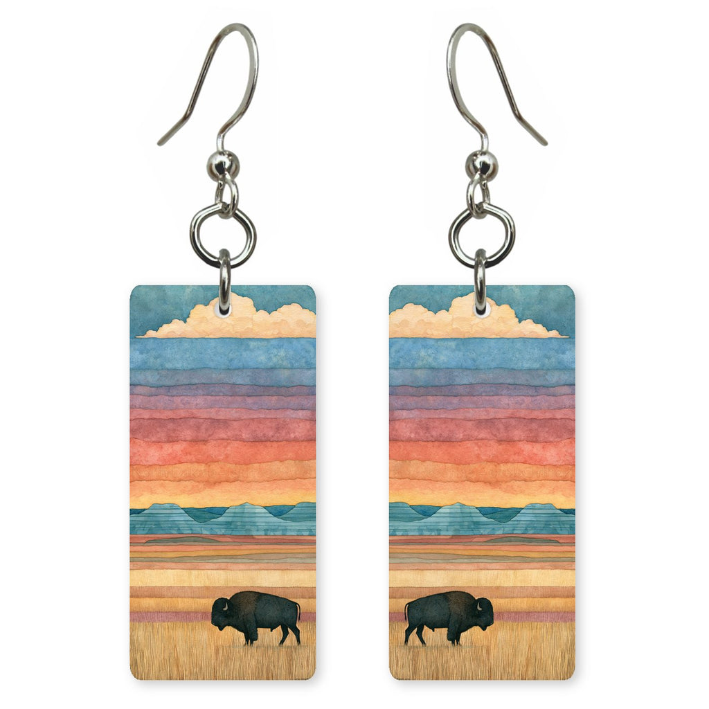 Bison Stripes — She's Choosing earrings, shown as a pair