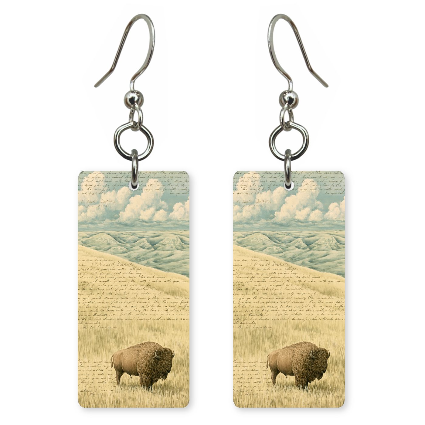 Bison Script — She's Choosing earrings, shown as a pair