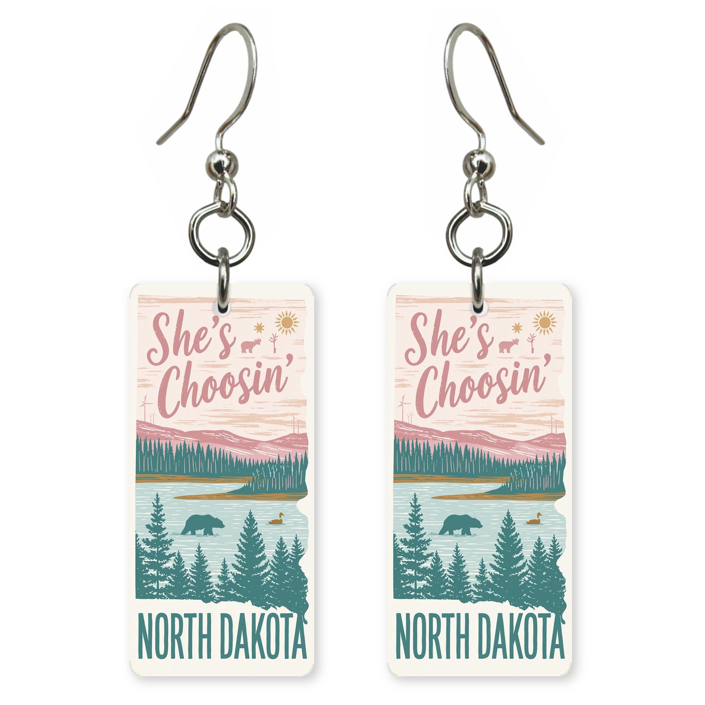 Pink Lake Pines — She's Choosing earrings, shown as a pair