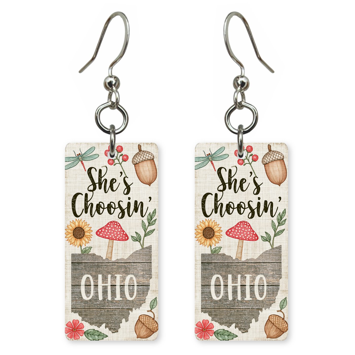 Mushroom Acorn — She's Choosing earrings, shown as a pair