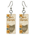 Burlap Sunflower — She's Choosing earrings, shown as a pair
