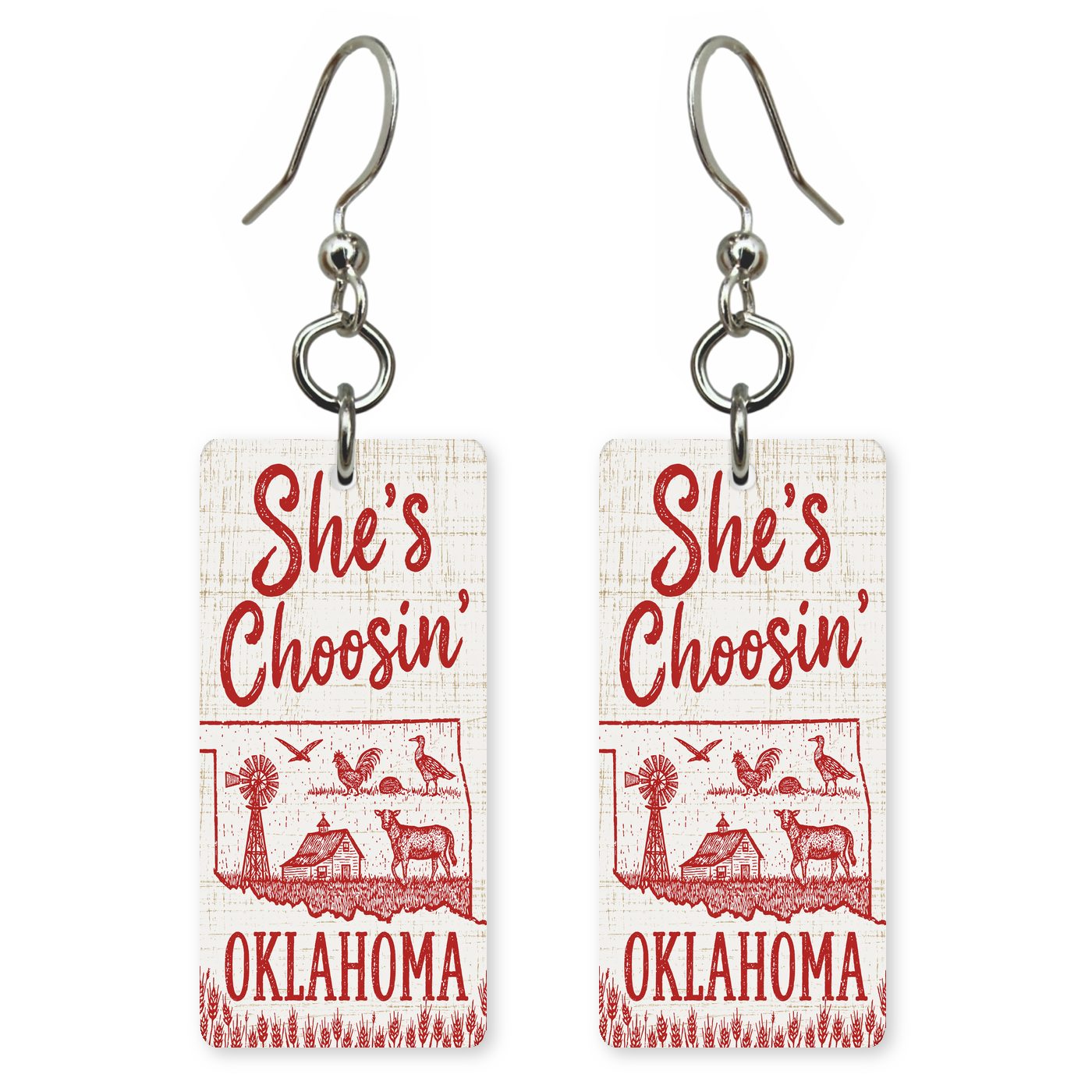 Red Wildlife — She's Choosing earrings, shown as a pair