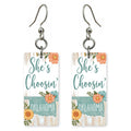 Blue Floral Plank — She's Choosing earrings, shown as a pair