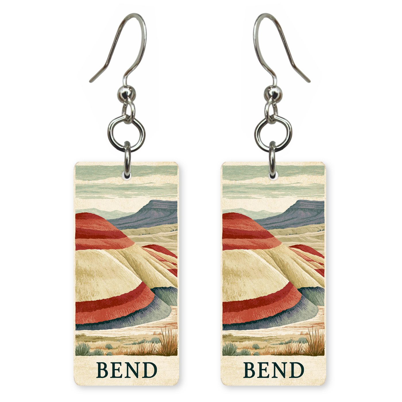 Painted Hills Text Bend — She's Choosing earrings, shown as a pair