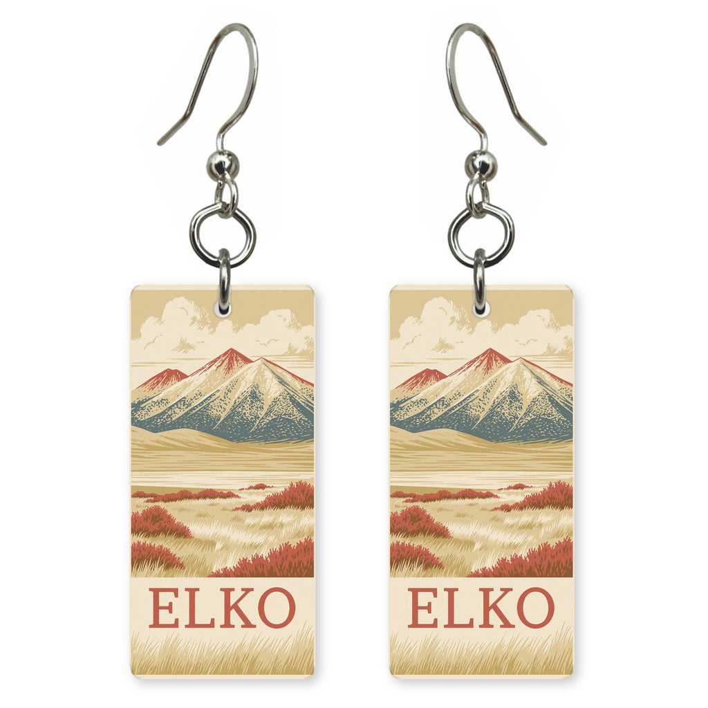 Ruby Mountains Text Elko — She's Choosing earrings, shown as a pair