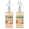 Ruby Mountains Text Elko — She's Choosing earrings, shown as a pair