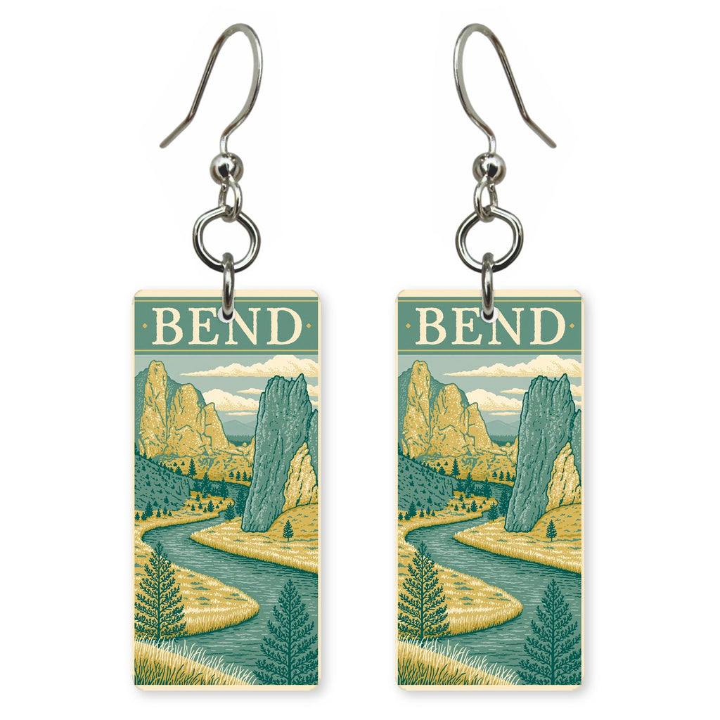 Smith Rock Text Bend — She's Choosing earrings, shown as a pair