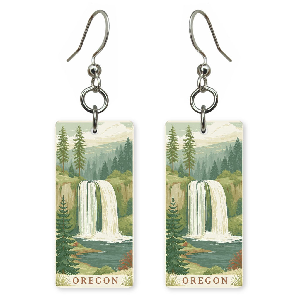 South Falls Text Oregon — She's Choosing earrings, shown as a pair