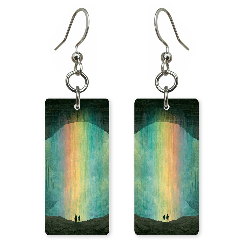 Behind-the-falls View Outward — She's Choosing earrings, shown as a pair
