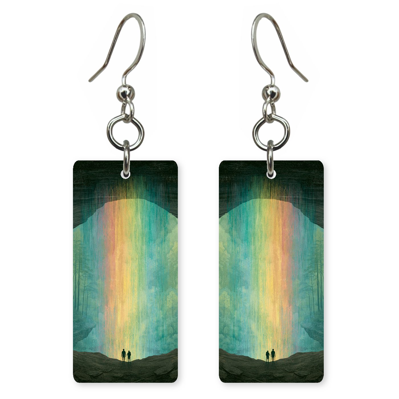 Behind-the-falls View Outward — She's Choosing earrings, shown as a pair
