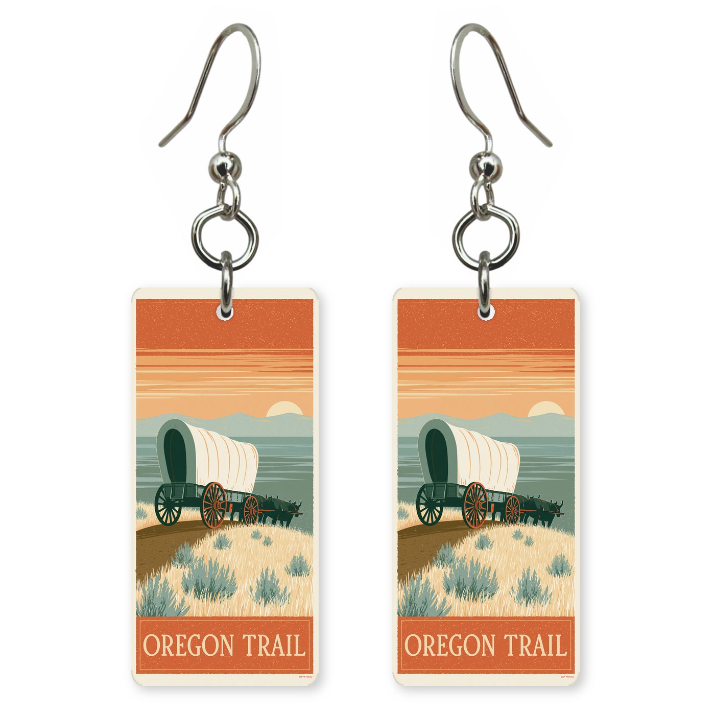 Oregon Trail Covered Wagon — She's Choosing earrings, shown as a pair