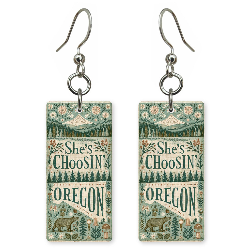 Folk Forest Poster — She's Choosing earrings, shown as a pair