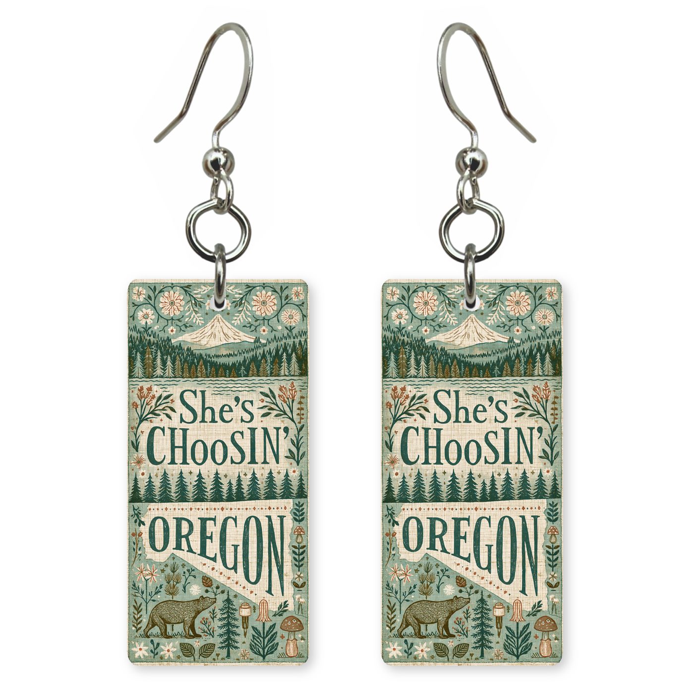 Folk Forest Poster — She's Choosing earrings, shown as a pair
