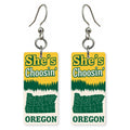 Green Yellow Poster — She's Choosing earrings, shown as a pair