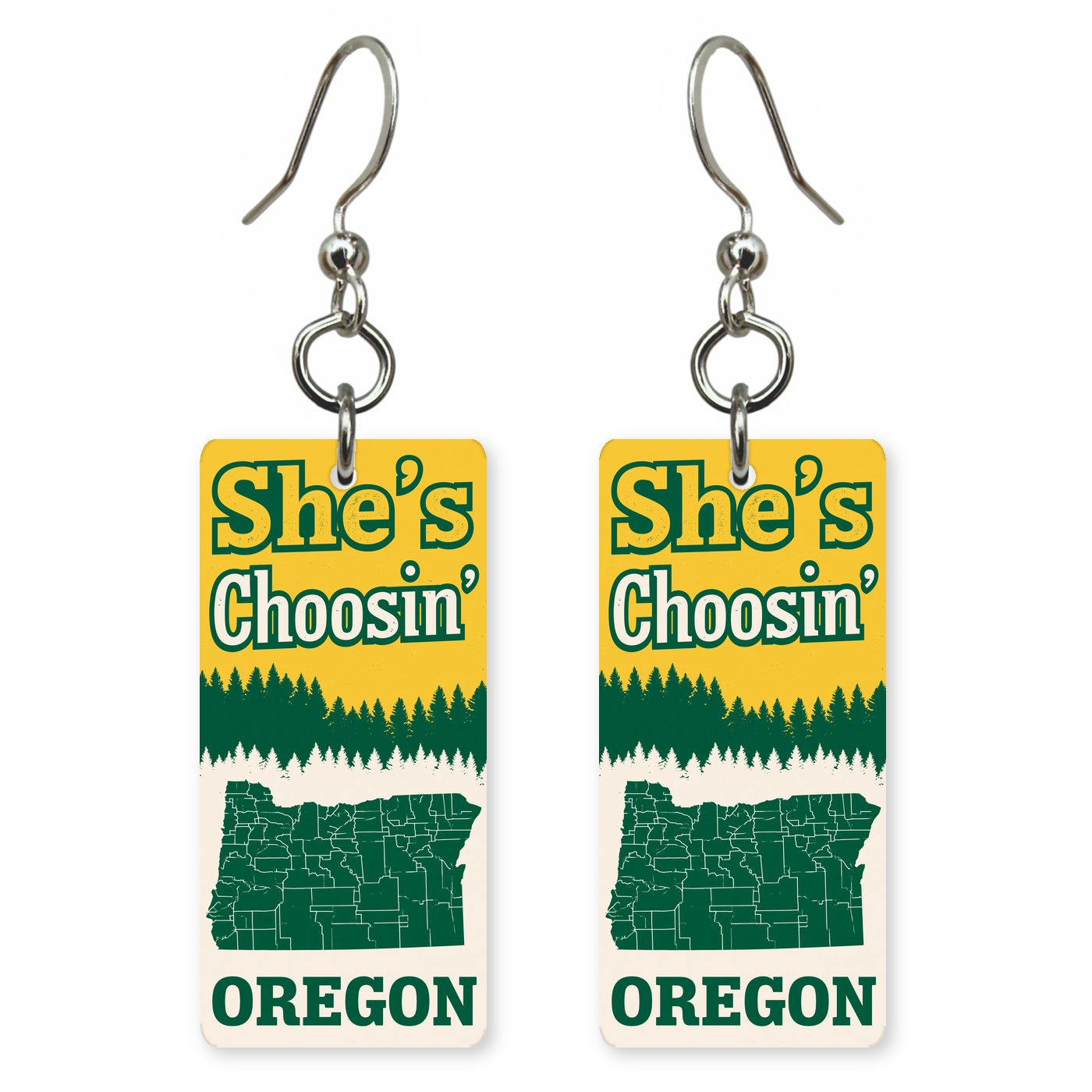 Green Yellow Poster — She's Choosing earrings, shown as a pair