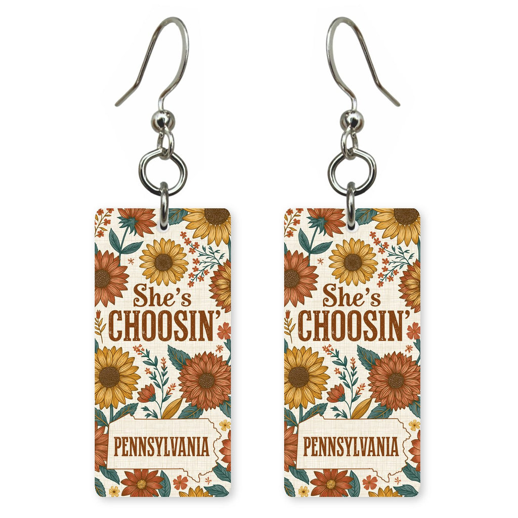 Sunflower Frame — She's Choosing earrings, shown as a pair