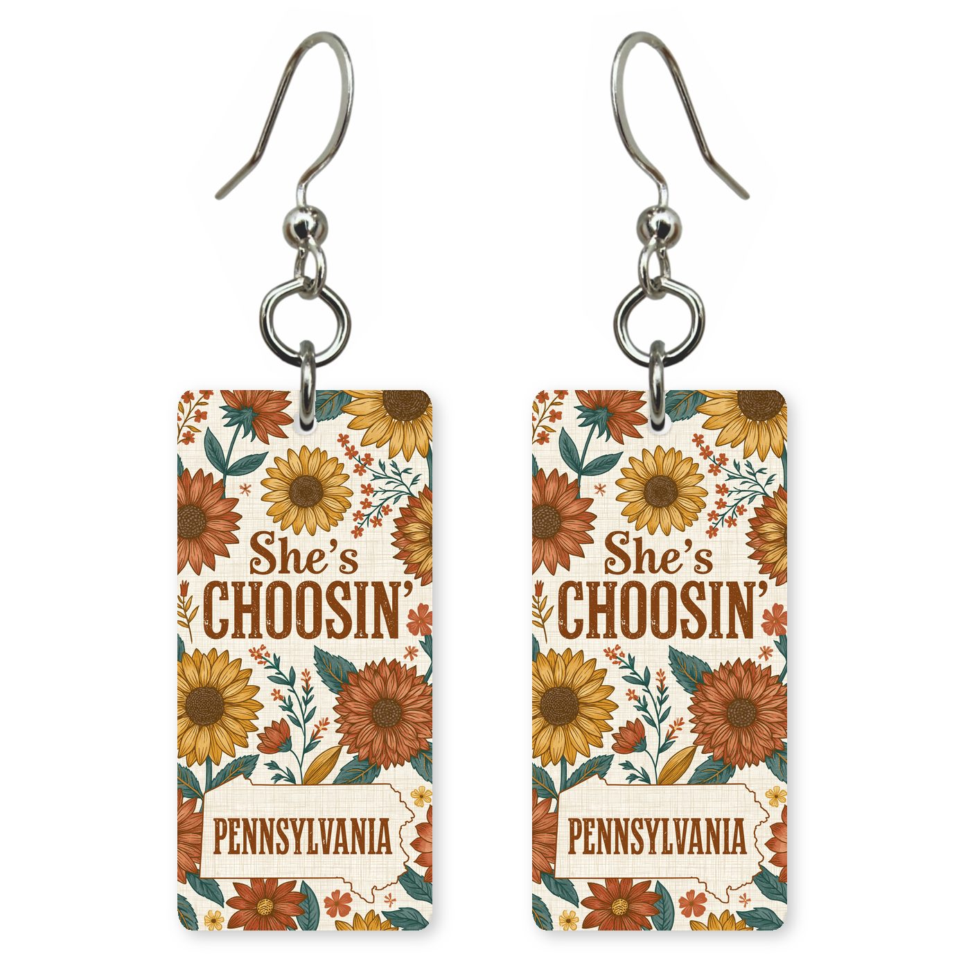 Sunflower Frame — She's Choosing earrings, shown as a pair