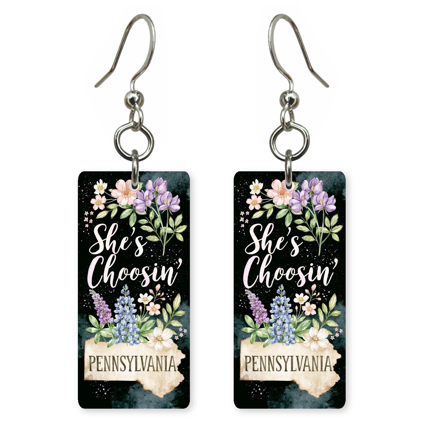 Night Lupine — She's Choosing earrings, shown as a pair