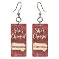 Burgundy Plank — She's Choosing earrings, shown as a pair