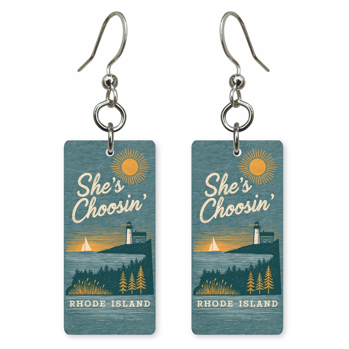 Lighthouse Sunset — She's Choosing earrings, shown as a pair