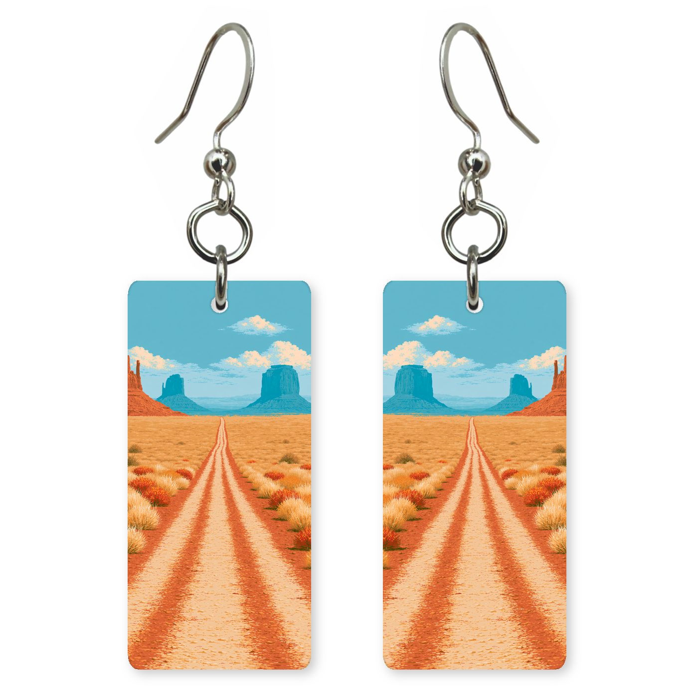 Monument Valley Dirt Road — She's Choosing earrings, shown as a pair
