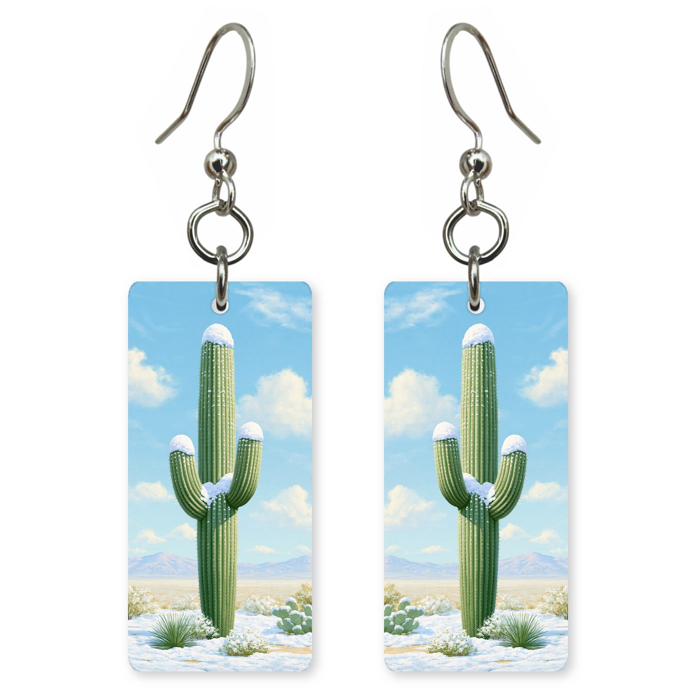 Saguaro Cactus Covered Fresh — She's Choosing earrings, shown as a pair