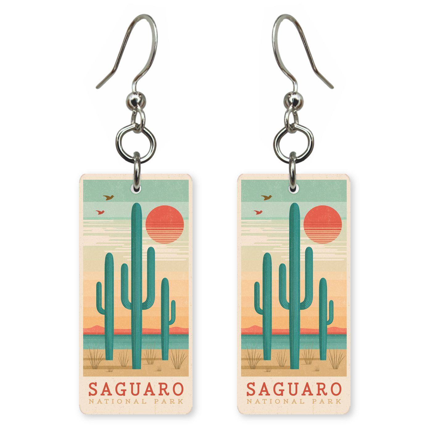 Towering Saguaro Cacti Sunset — She's Choosing earrings, shown as a pair