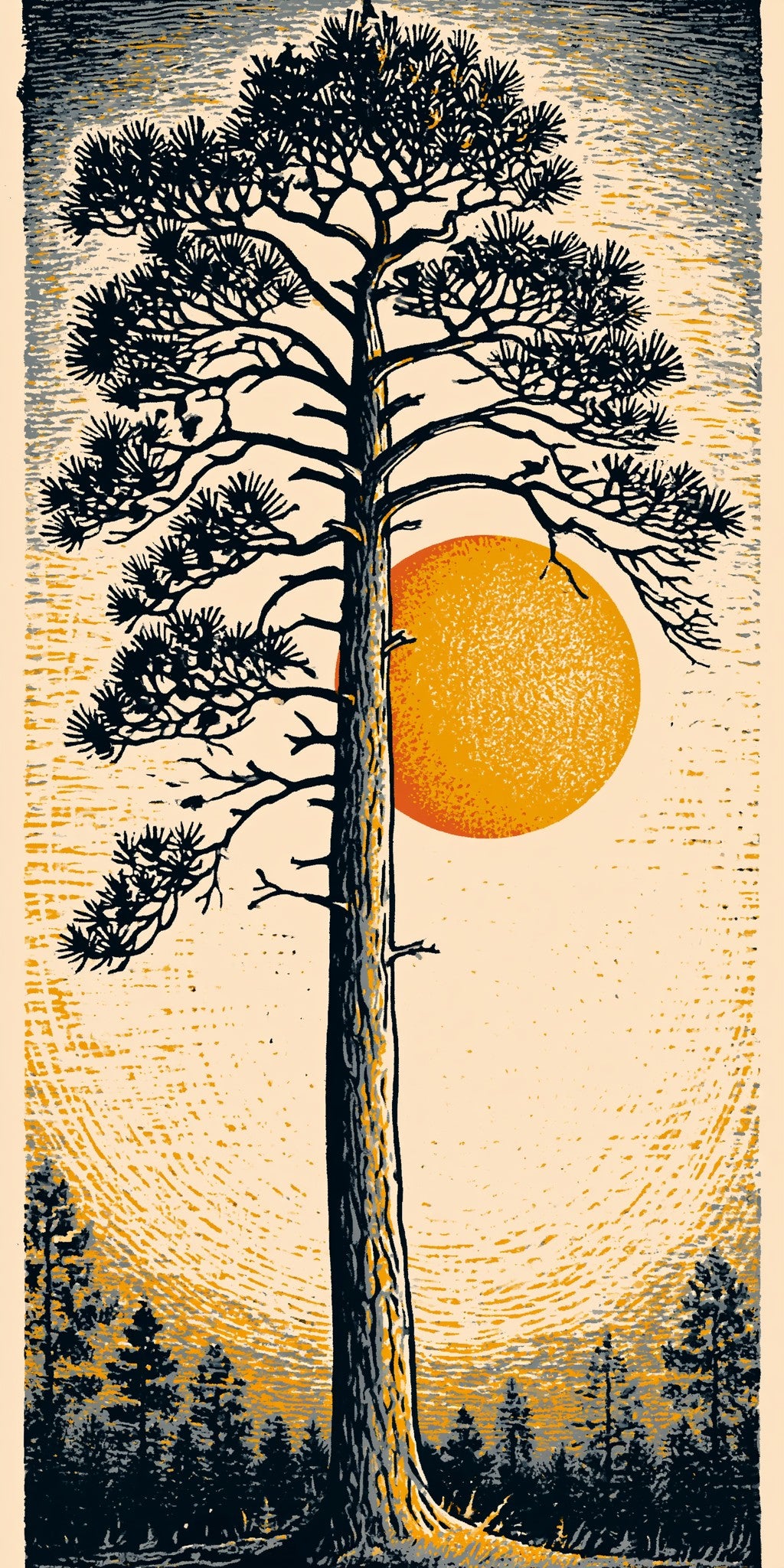 Woodblock Style Tall Strai — full design art