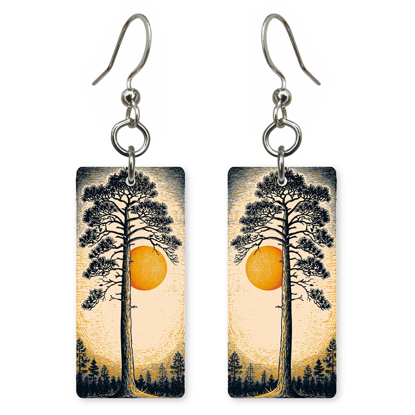 Woodblock Style Tall Strai — She's Choosing earrings, shown as a pair