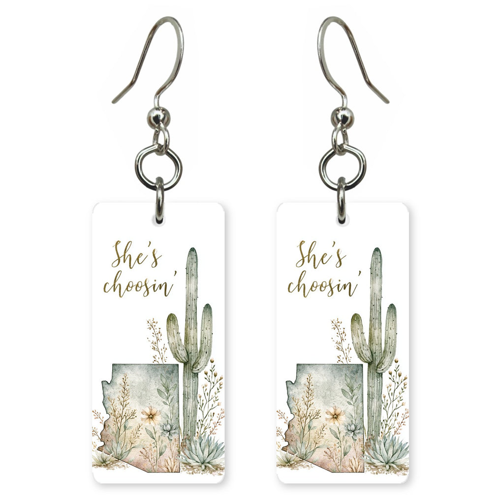 Arizona desert cactus script earrings