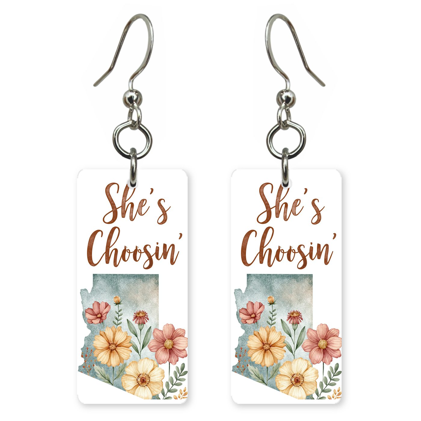 Floral Silhouette — She's Choosing earrings, shown as a pair