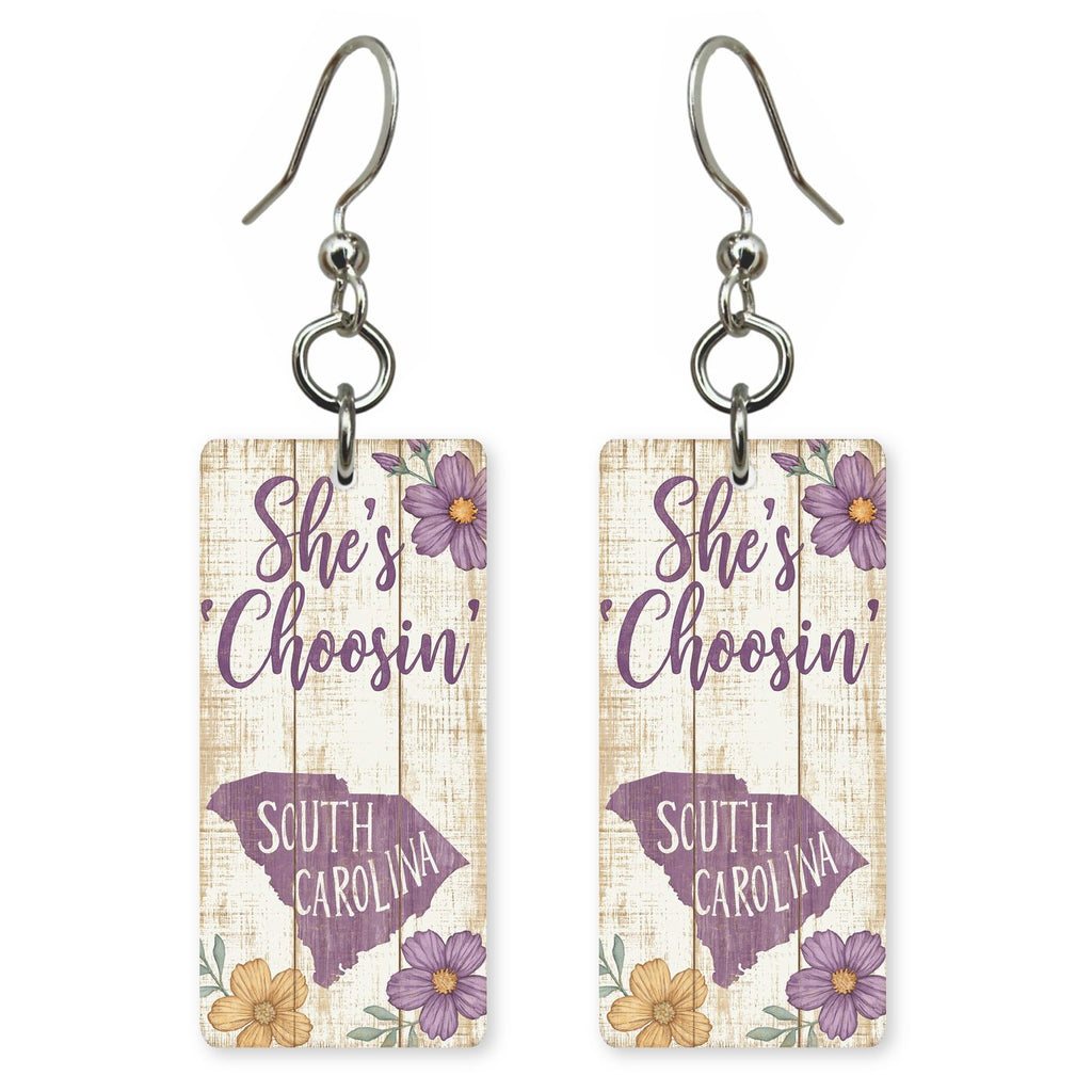 Purple Florals Plank — She's Choosing earrings, shown as a pair