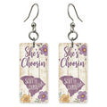 Purple Florals Plank — She's Choosing earrings, shown as a pair