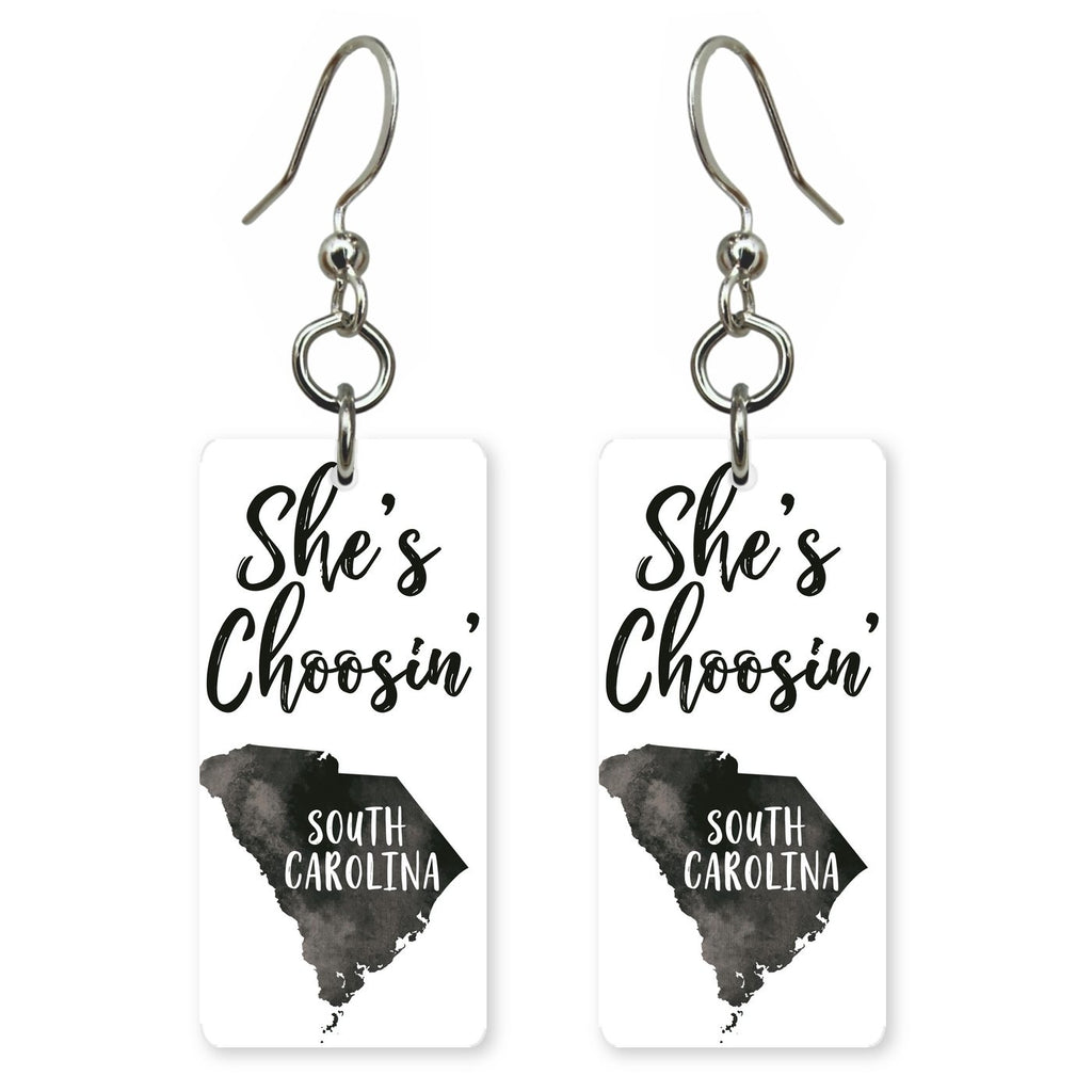 Ink Silhouette — She's Choosing earrings, shown as a pair