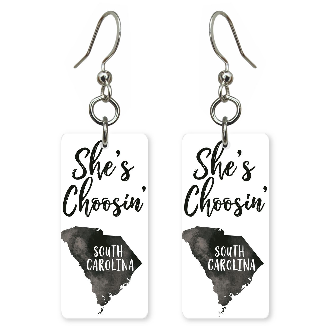 Ink Silhouette — She's Choosing earrings, shown as a pair