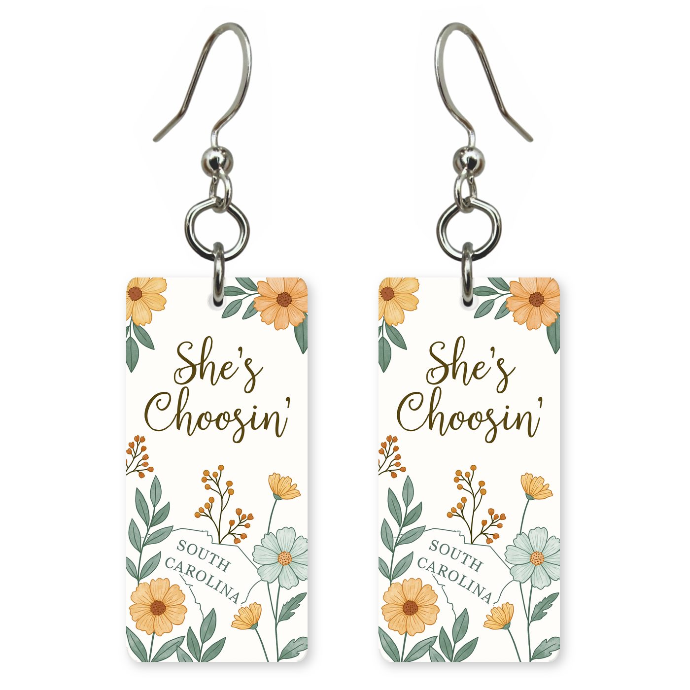 Yellow Floral Wreath — She's Choosing earrings, shown as a pair