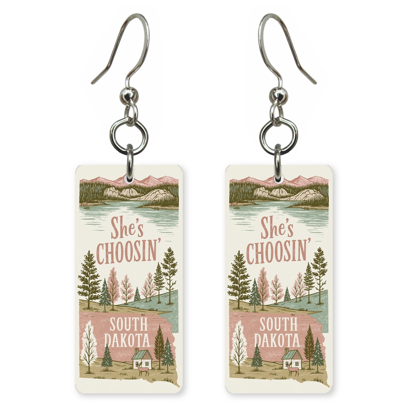 Badlands Cabin — She's Choosing earrings, shown as a pair